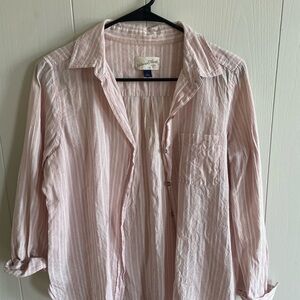 Cotton Universal Thread Pink and White Sleeve Button Down Shirt